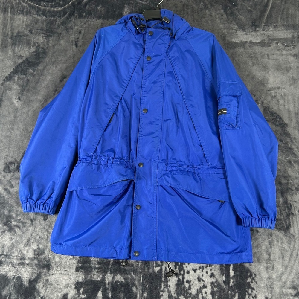 Eddie Bauer Parka Jacket Mens S Blue Hooded Nylon Outdoor Outfitter C-001